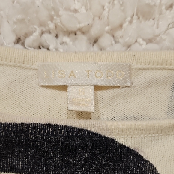 Lisa Todd Abstract "Love" Cream and Black Long Sleeve Cotton/Cashmere Sweater - Picture 8 of 16